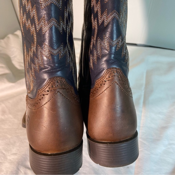 Ariat Western Cowboy Boots Brown & Navy Blue Square Toe Leather – US 6 - Picture 9 of 9